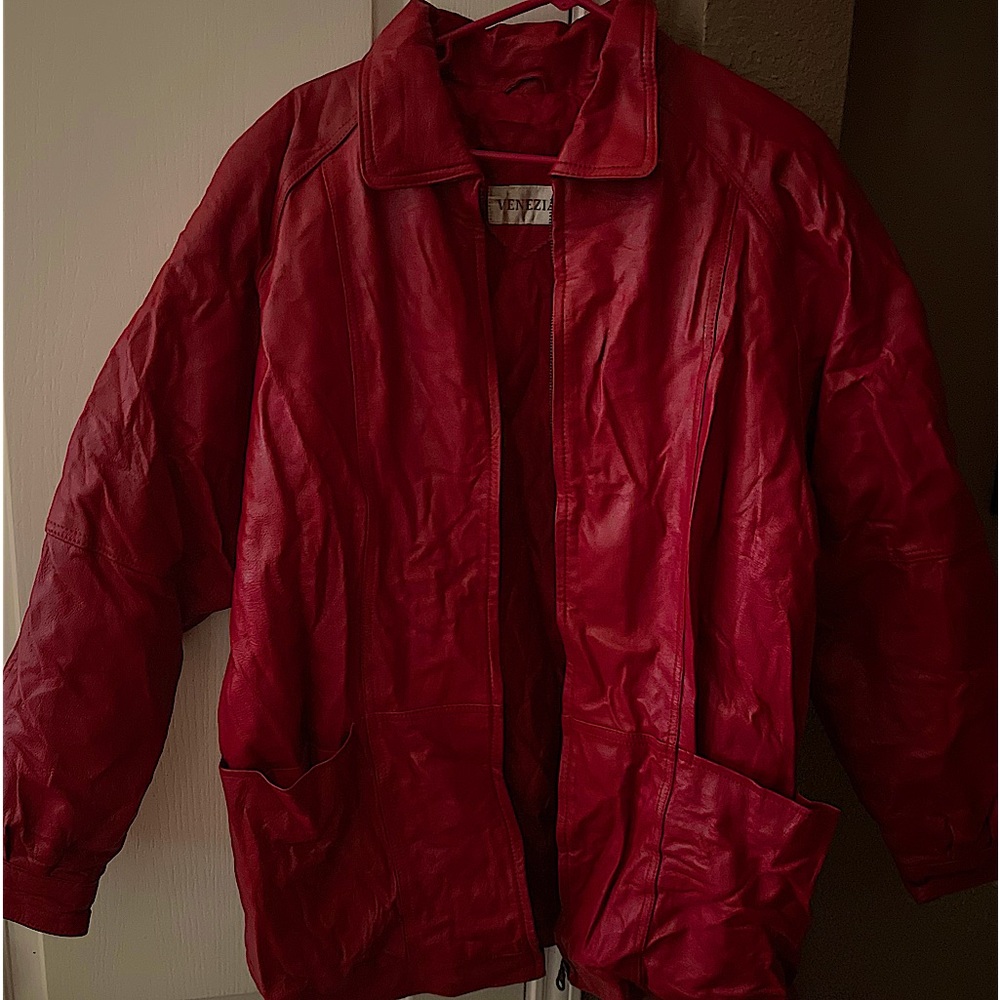 VENEZIA 100% genuine red leather VINTAGE jacket